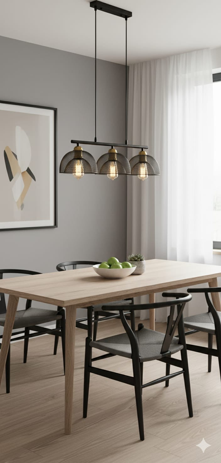 LAMPARA COLGANTE BASE LINEAL TRES MALLAS NEGRA ROLEX