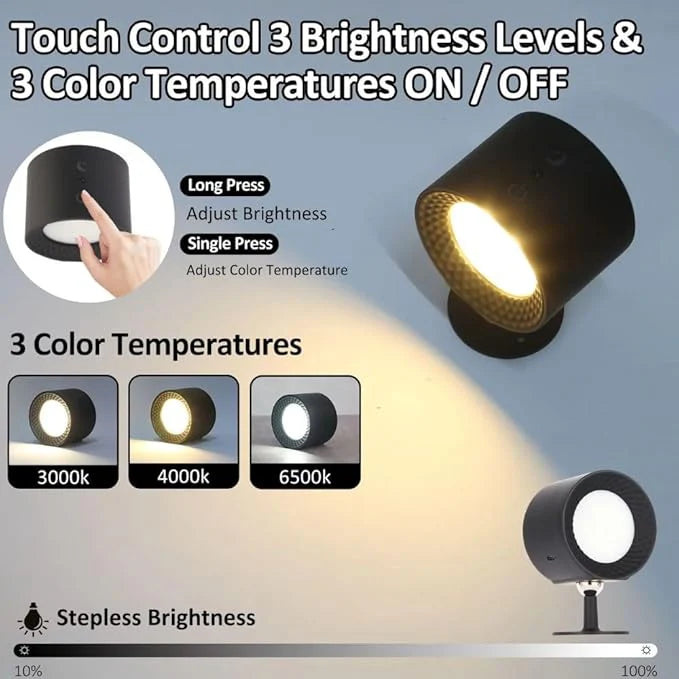 APLIQUE DE MURO INTERIOR LED INALÁMBRICO NEGRO