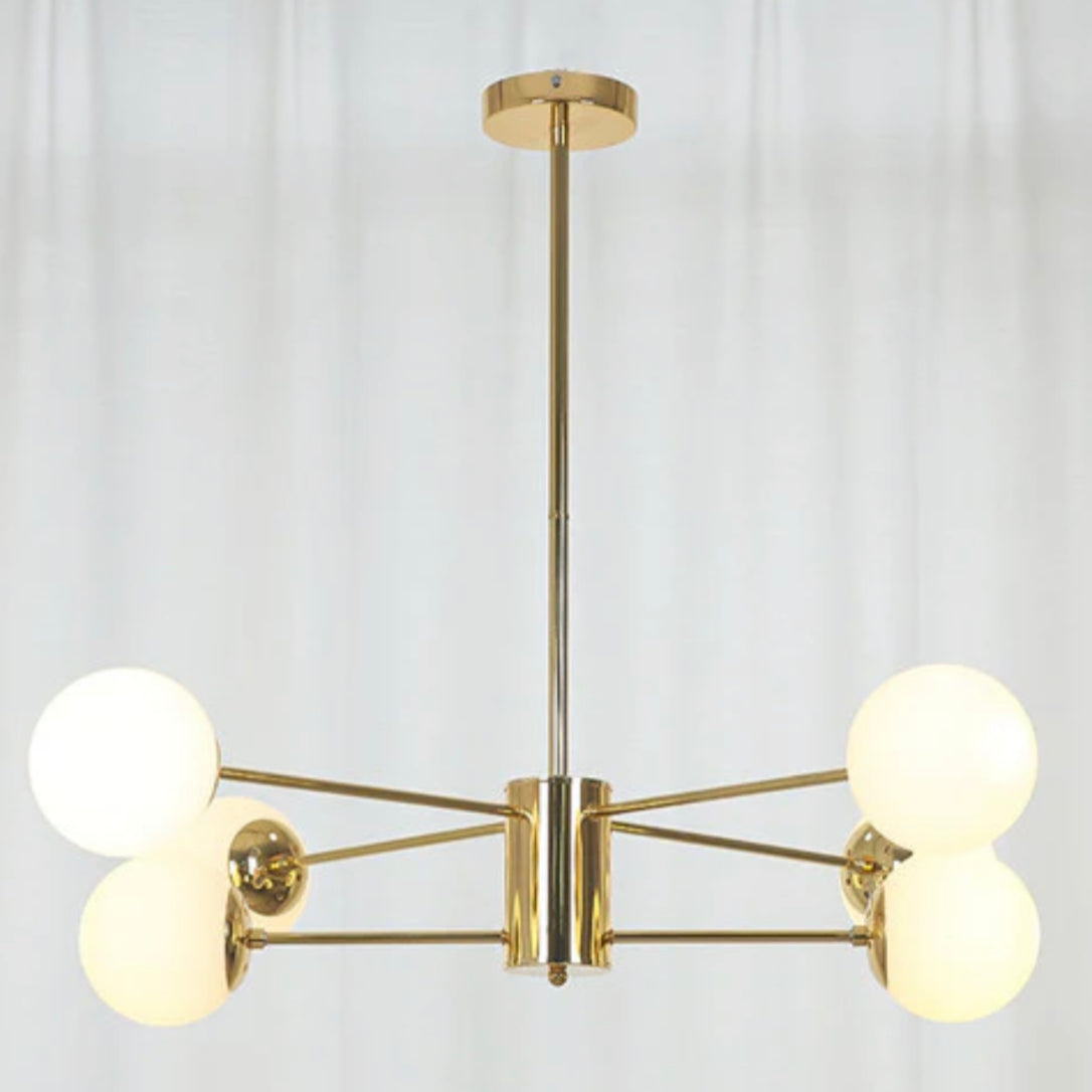 LAMPARA COLGANTE ESTILO NORDICO DORADA 6 LUCES ESFERAS BLANCAS VENUS