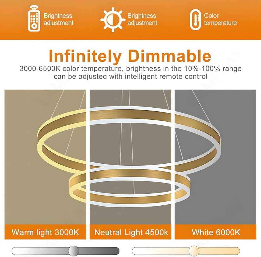 LAMPARA COLGANTE DORADA LED TRES TONOS DE LUZ GARLA
