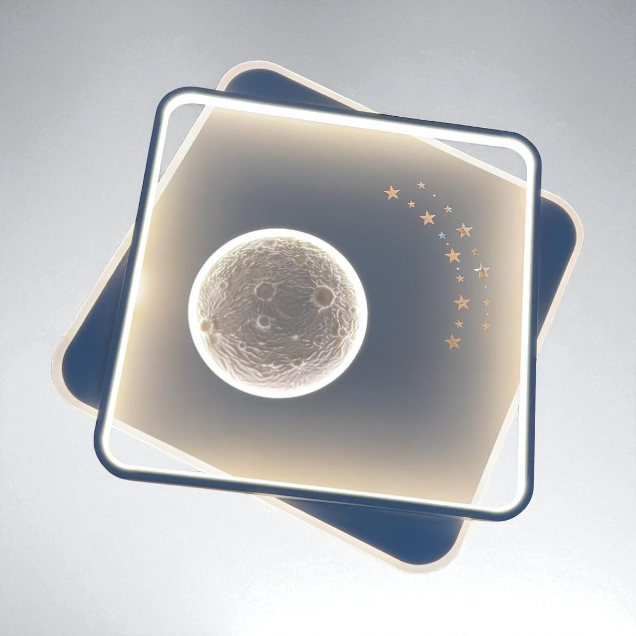 LAMPARA APLIQUE DE TECHO TRES TONOS DE LUZ CUADRADA DISEÑO LUNA