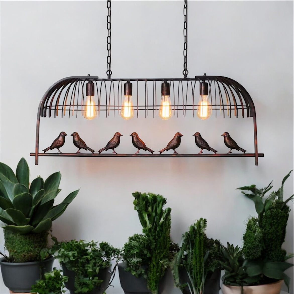 LAMPARA COLGANTE JAULA DE PAJARO 4 LUCES PAJARAL 105 CM