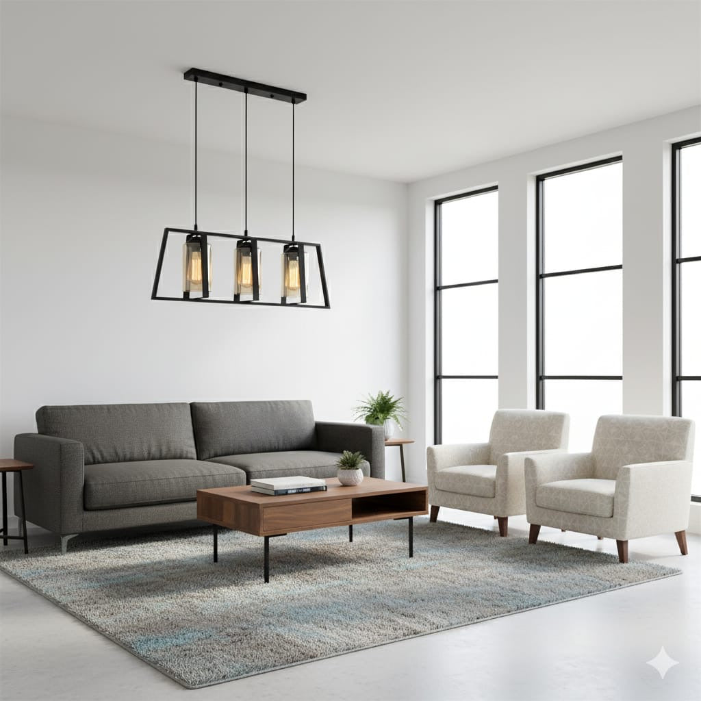 LAMPARA COLGANTE BASE LINEAL 3 LUCES JAULA CON VIDRIO ALIRA