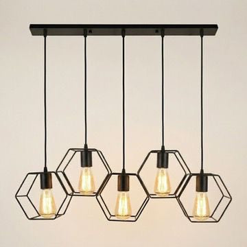 LAMPARA COLGANTE BASE LINEAL 5 LUCES FORMA GEOMETRICA PANTONE