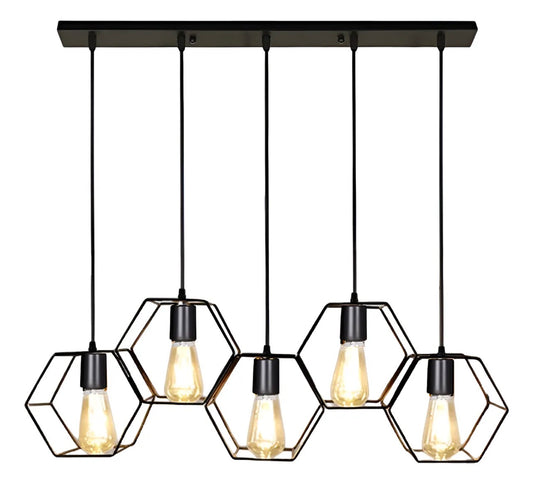 LAMPARA COLGANTE BASE LINEAL 5 LUCES FORMA GEOMETRICA PANTONE