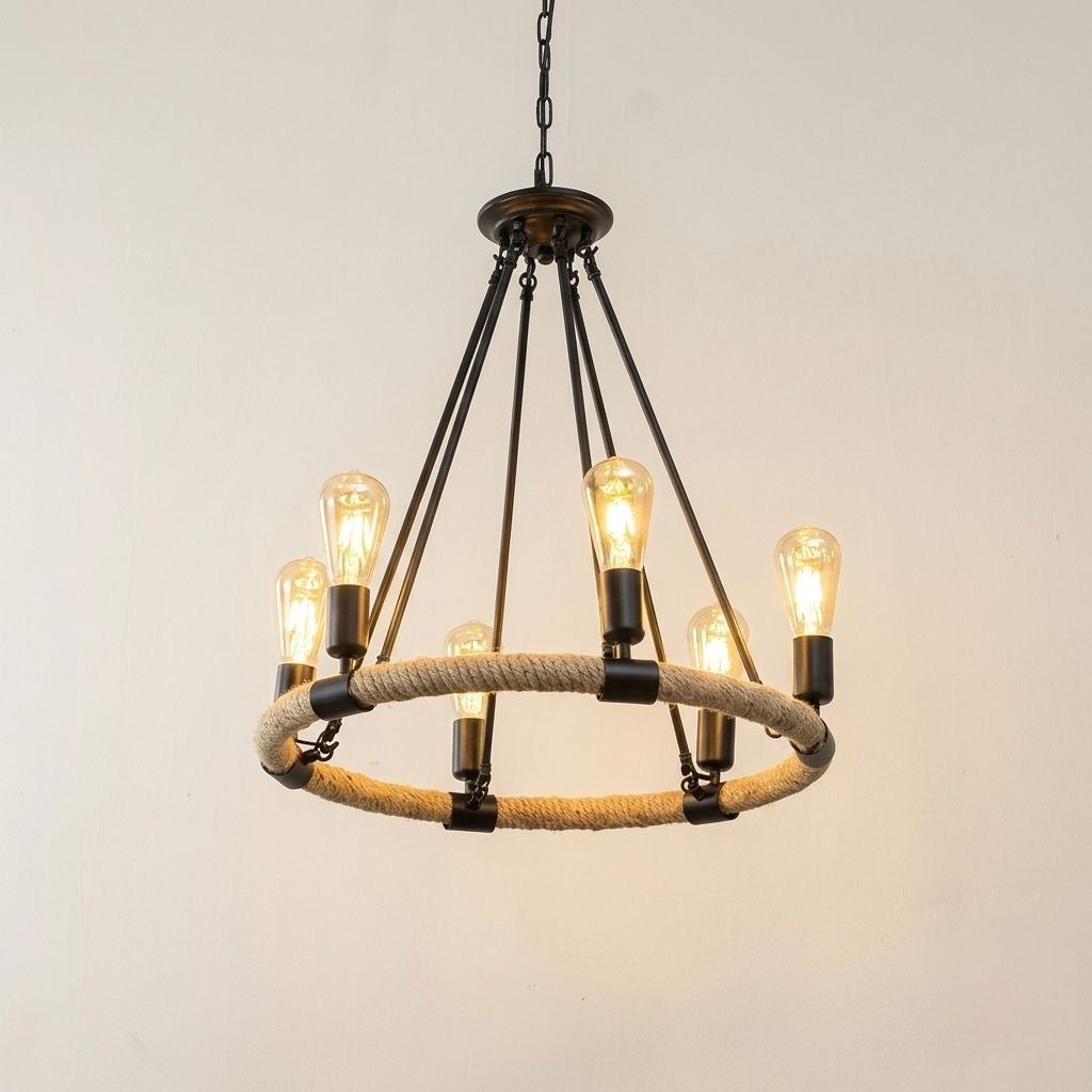 LAMPARA COLGANTE RUSTICO DISEÑO CANDELABRO 6 LUCES RUSSI