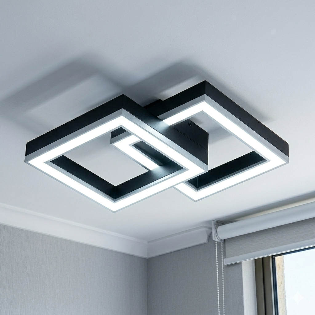 LAMPARA APLIQUE DE TECHO DOBLE CUDRADO LED FRIA CUBIC