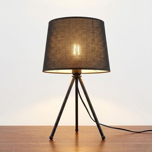 LAMPARA DE VELADORA BASE NEGRA PANTALLA NEGRA