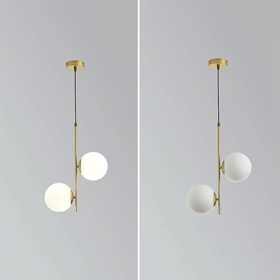LAMPARA COLGANTE NORDICA DORADA 2 ESFERAS VIDRIO MODELO EMMA