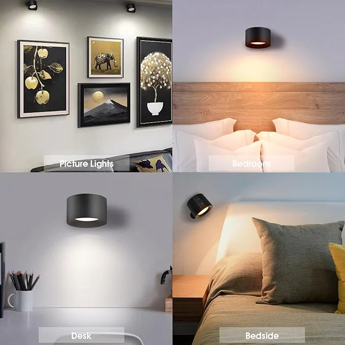 APLIQUE DE MURO INTERIOR LED INALÁMBRICO NEGRO