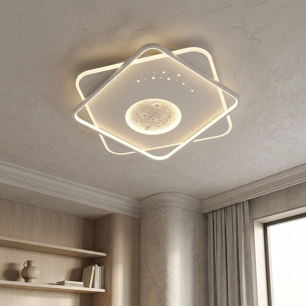 LAMPARA APLIQUE DE TECHO TRES TONOS DE LUZ CUADRADA DISEÑO LUNA