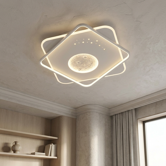 LAMPARA APLIQUE DE TECHO TRES TONOS DE LUZ CUADRADA DISEÑO LUNA
