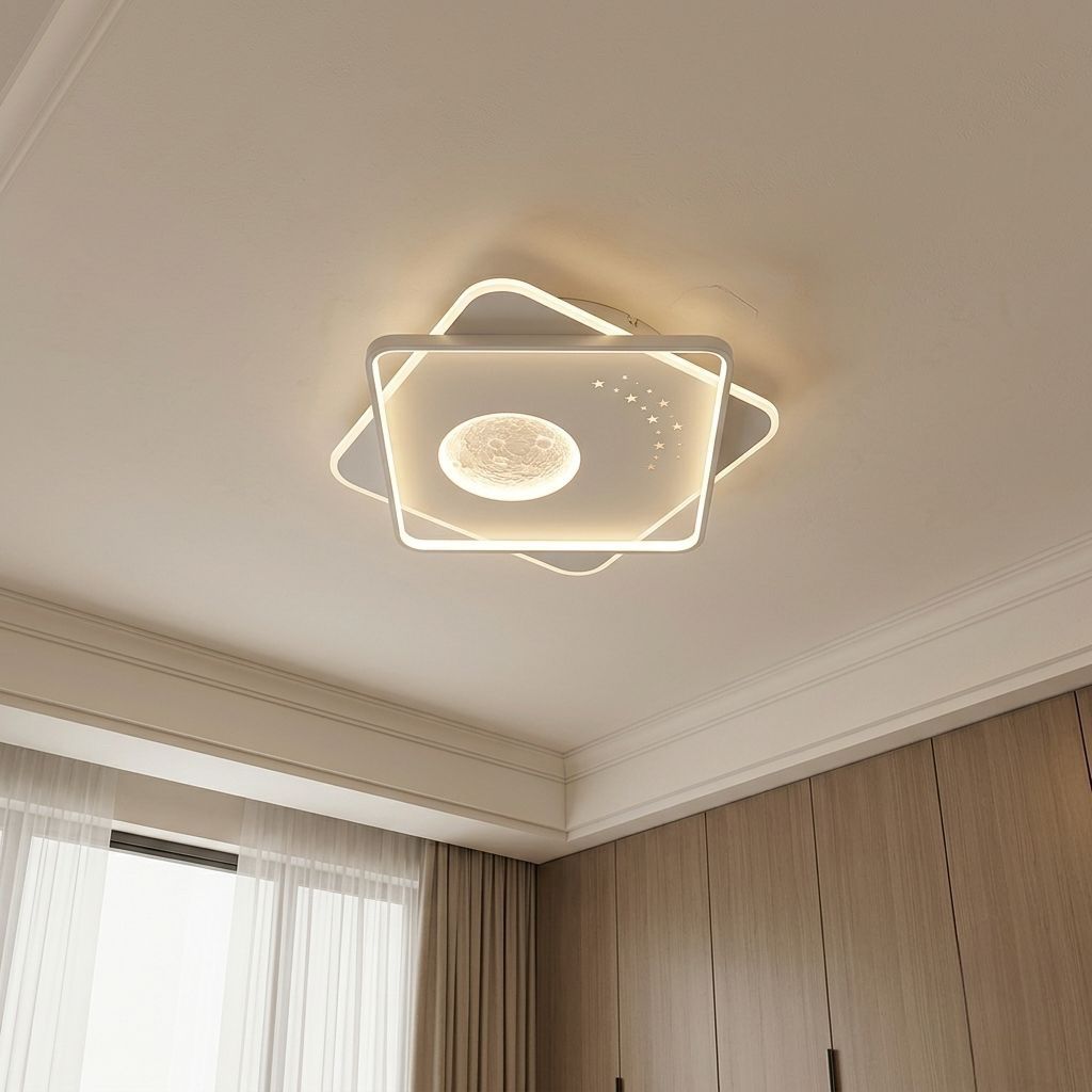 LAMPARA APLIQUE DE TECHO TRES TONOS DE LUZ CUADRADA DISEÑO LUNA