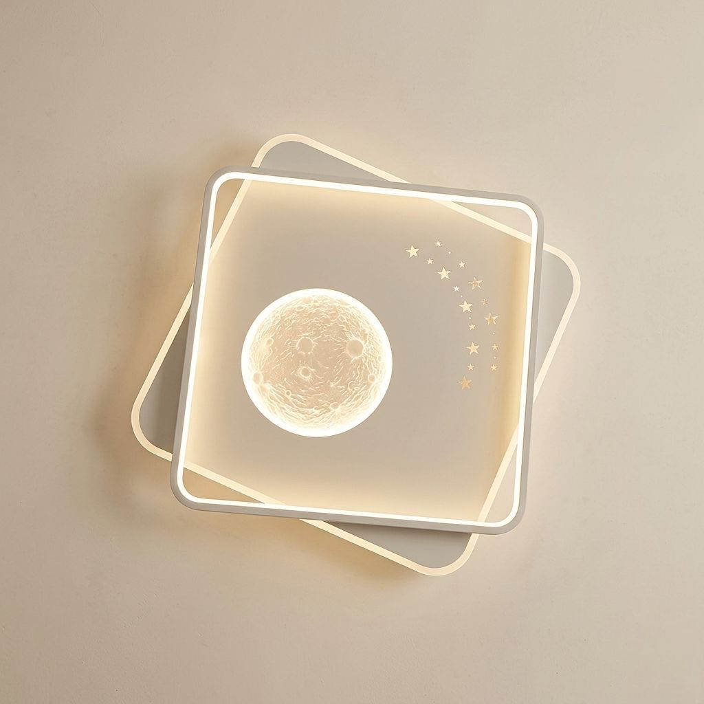 LAMPARA APLIQUE DE TECHO TRES TONOS DE LUZ CUADRADA DISEÑO LUNA