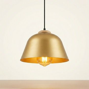 LAMPARA COLGANTE INDIVIDUAL METALICA DORADA DETALLES MADERA