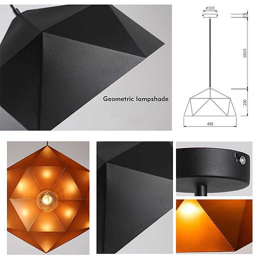 LAMPARA COLGANTE METALICA NEGRA CON COBRE 25 CM MINI
