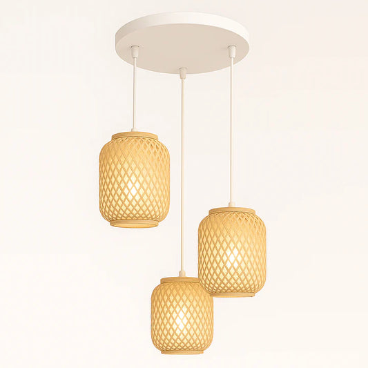 LAMPARA COLGANTE TRIPLE MATERIAL RATAN MODERNA