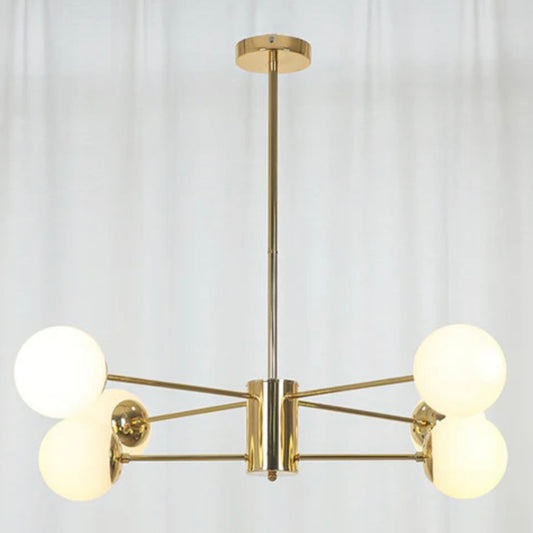 LAMPARA COLGANTE ESTILO NORDICO DORADA 6 LUCES ESFERAS BLANCAS VENUS