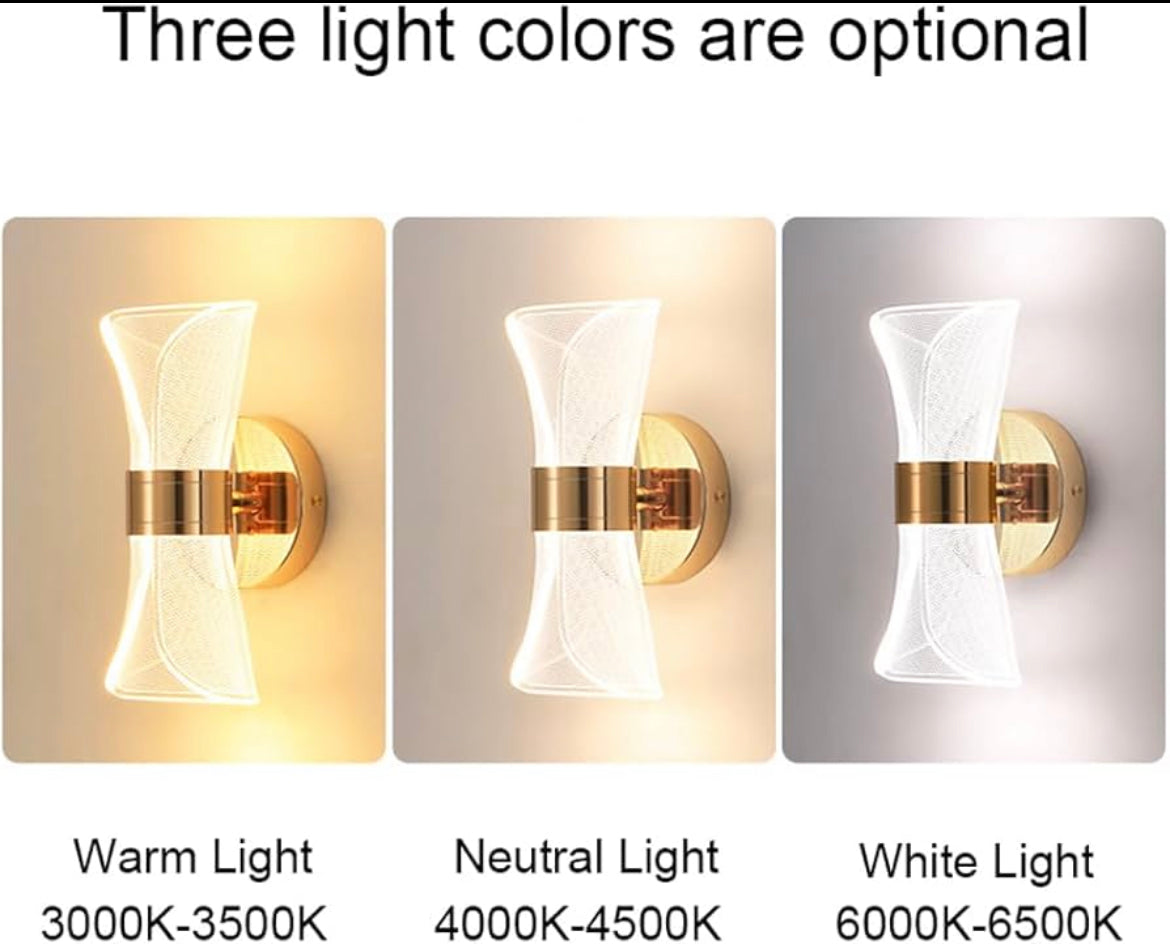 APLIQUE DE MURO INTERIOR LED DE LUJO DORADO TRES TONOS DE LUZ LUANA