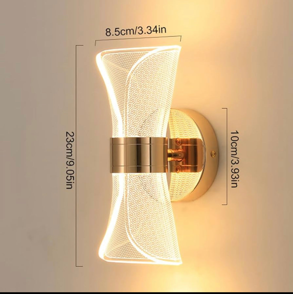 APLIQUE DE MURO INTERIOR LED DE LUJO DORADO TRES TONOS DE LUZ LUANA