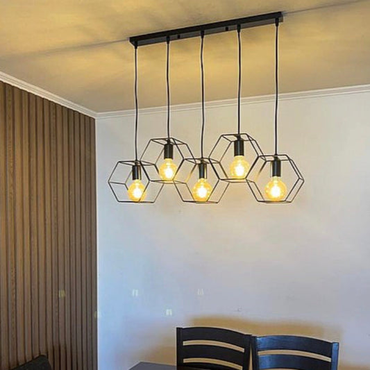 LAMPARA COLGANTE BASE LINEAL 5 LUCES FORMA GEOMETRICA PANTONE