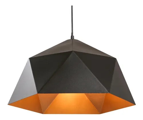 LAMPARA COLGANTE METALICA NEGRA CON COBRE 25 CM MINI