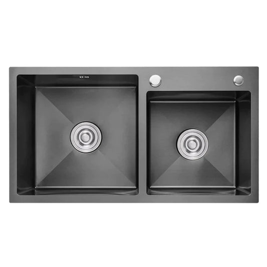 LAVAPLATOS DOBLE 68x38  CON ORIFICIO PARA LLAVE NEGRO