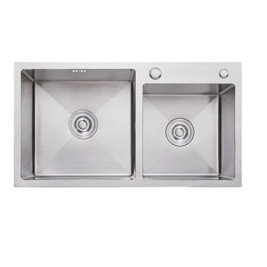 LAVAPLATOS DOBLE 68X38 CON ORIFICIO PARA LLAVE PLATEADO