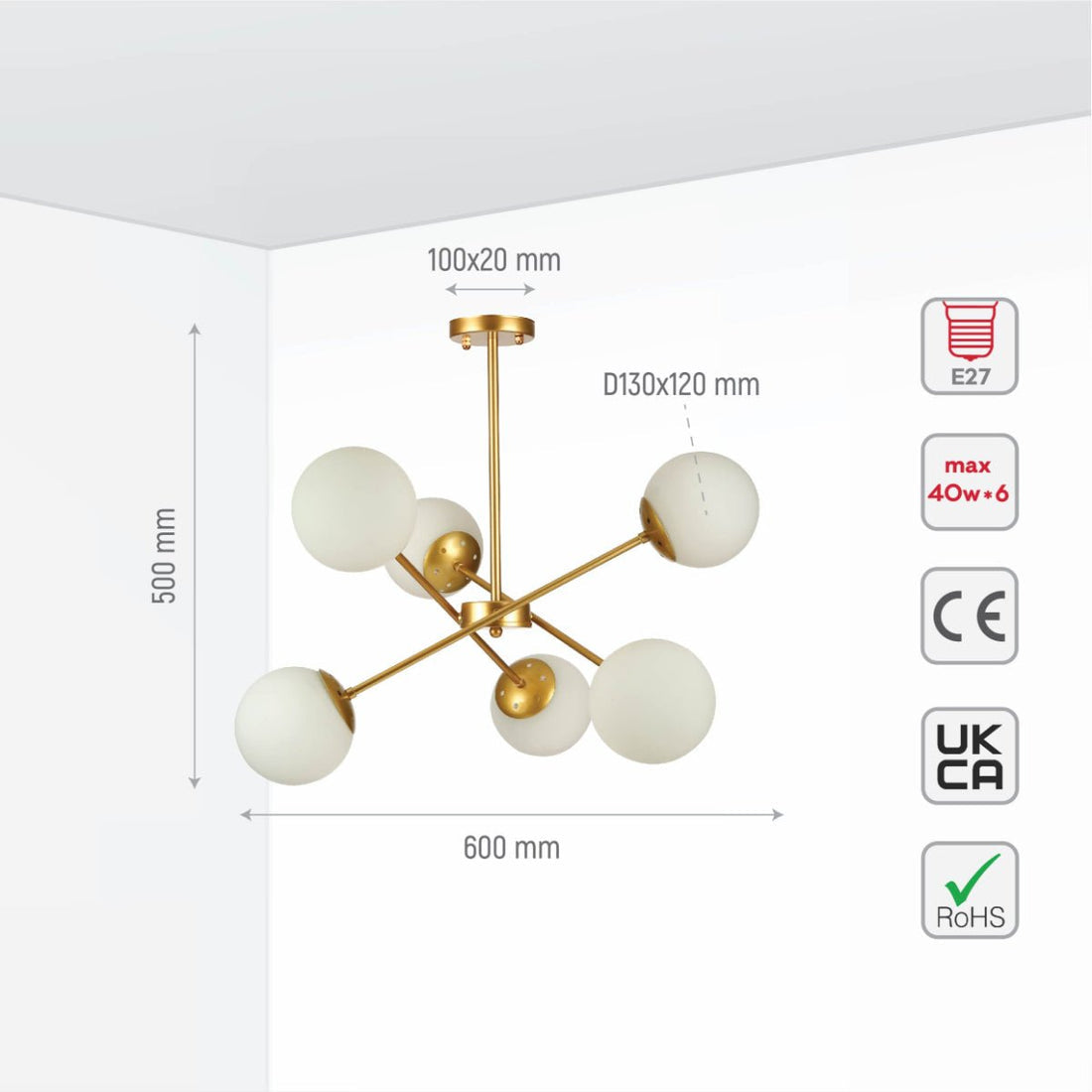 LAMPARA COLGANTE NORDICA DORADA 6 LUCES  MARIETTE