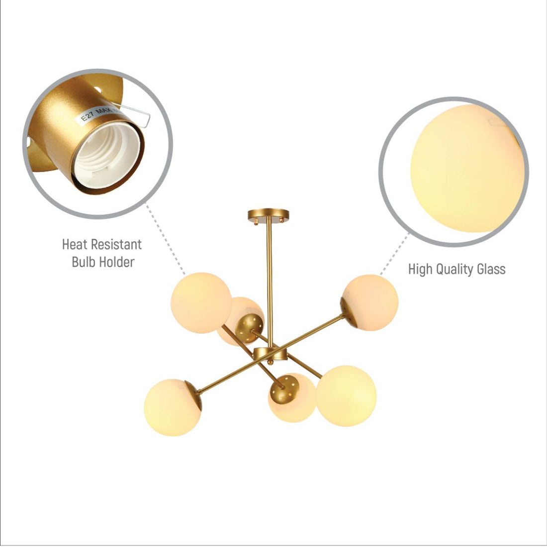 LAMPARA COLGANTE NORDICA DORADA 6 LUCES  MARIETTE