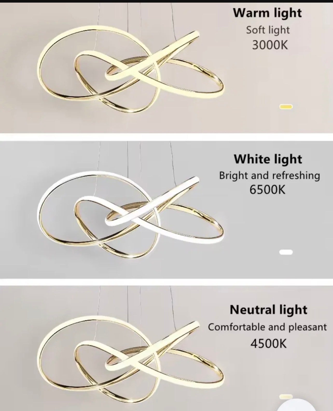 LAMPARA COLGANTE LED DORADA TRES NUDOS INFINITI
