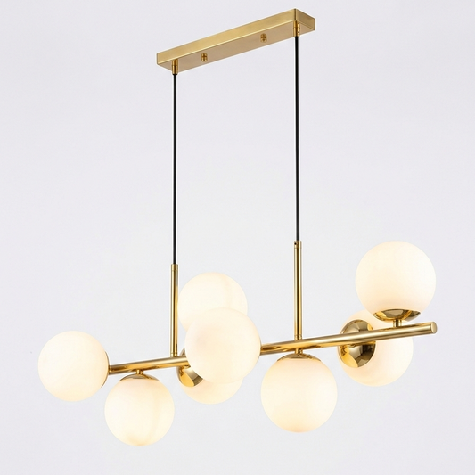 LAMPARA COLGANTE NORDICA 8 ESFERAS VIDRIO DORADA
