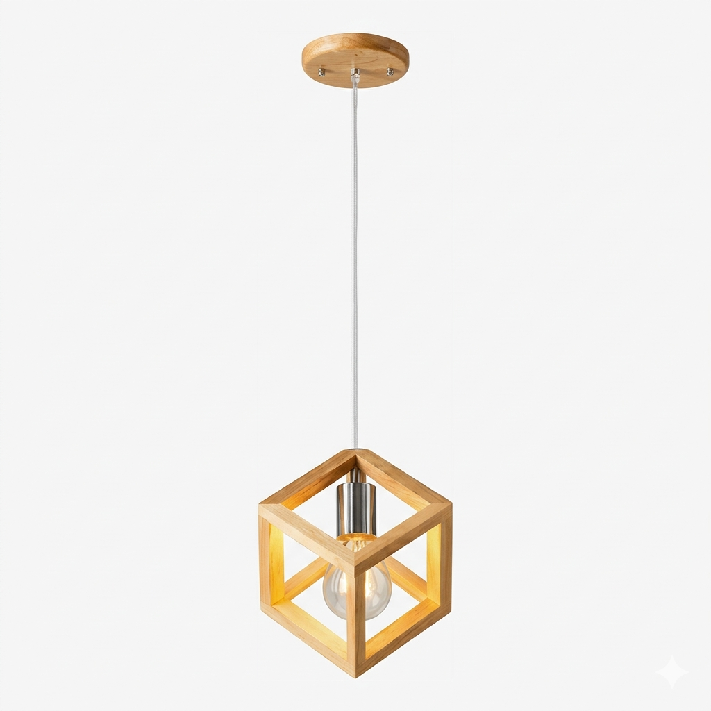 LAMPARA COLGANTE CUBO MADERA INDIVIDUAL