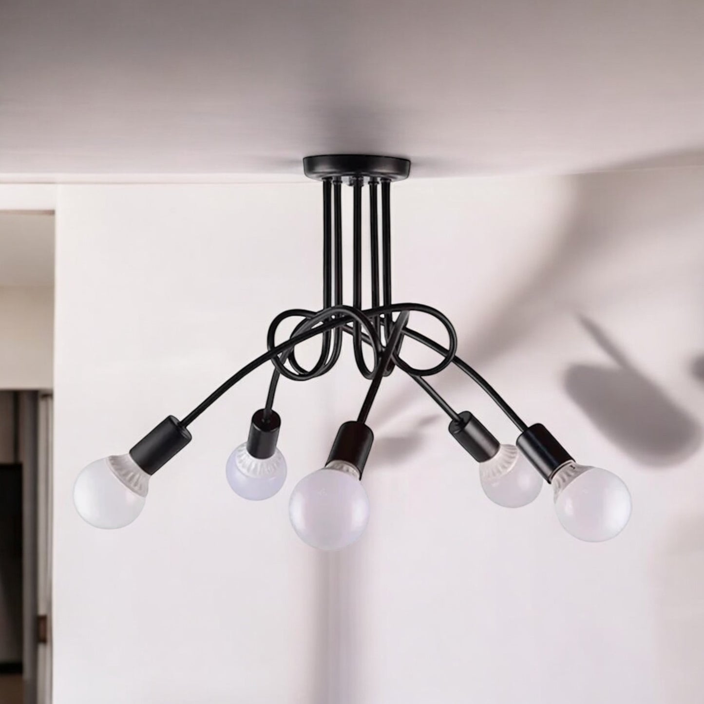 LAMPARA APLIQUE DE TECHO NUDO NEGRO 5 LUCES FAUCY