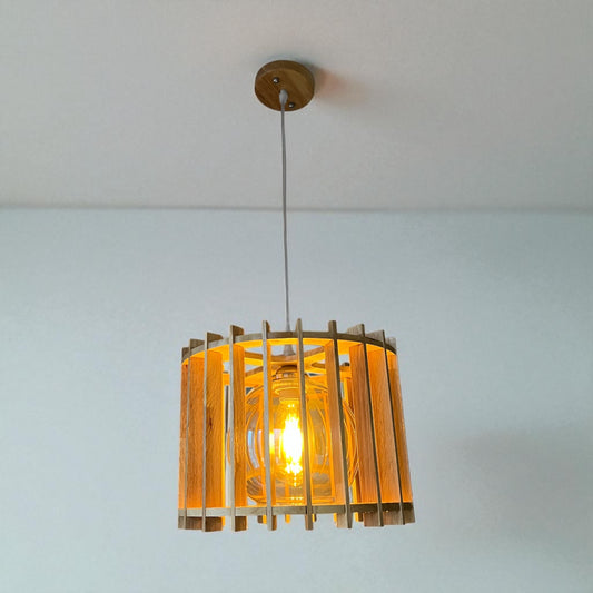 LAMPARA COLGANTE MODERNA REJILLAS MADERA CLARA ALMENDRA