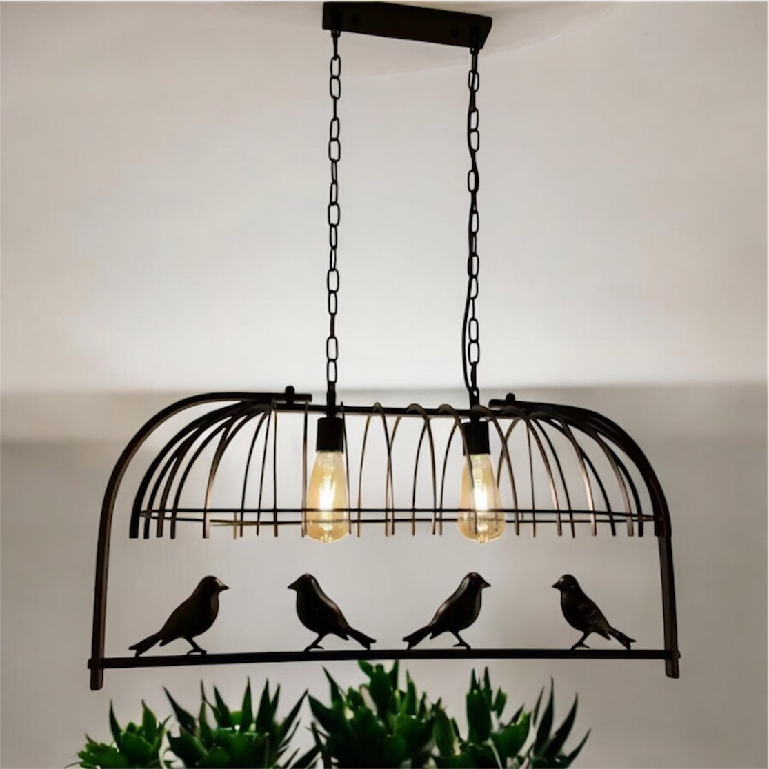 LAMPARA COLGANTE JAULA DE PAJARO 2 LUCES PAJARAL 77 CM