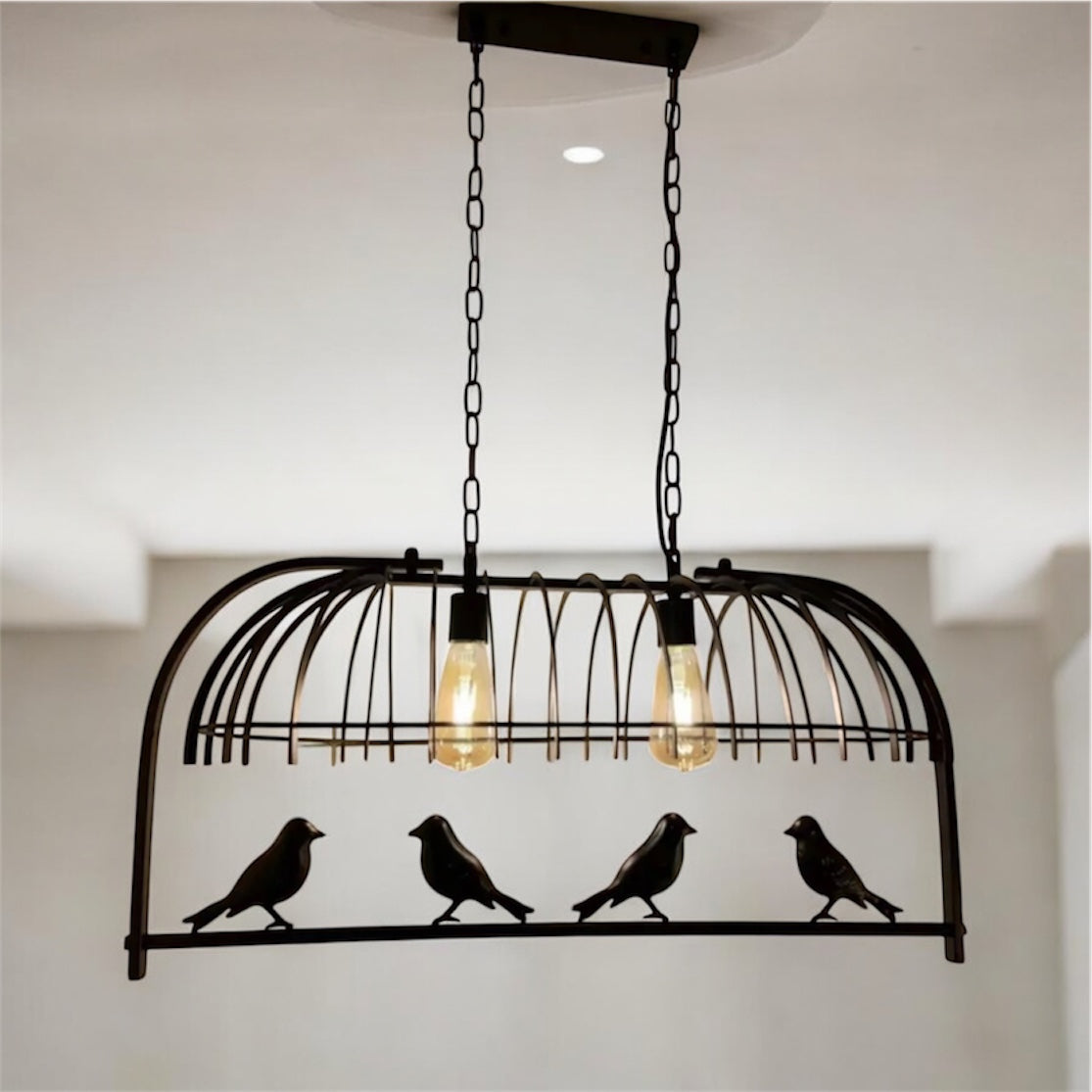 LAMPARA COLGANTE JAULA DE PAJARO 2 LUCES PAJARAL 77 CM