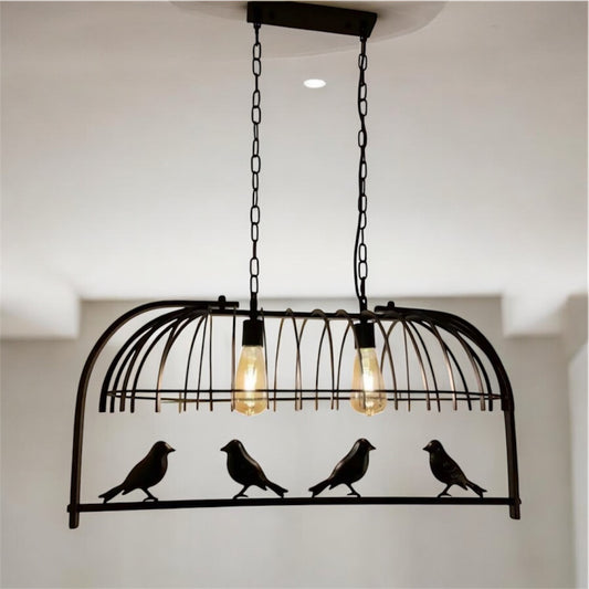 LAMPARA COLGANTE JAULA DE PAJARO 2 LUCES PAJARAL 77 CM