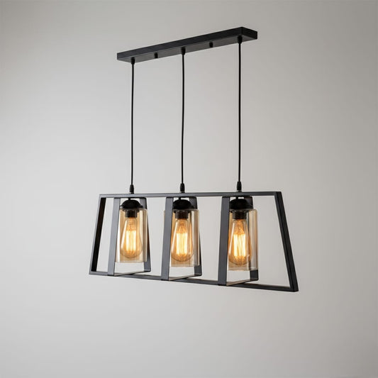 LAMPARA COLGANTE BASE LINEAL 3 LUCES JAULA CON VIDRIO ALIRA