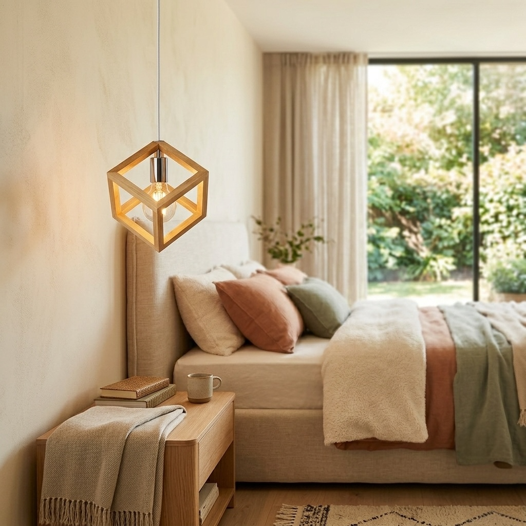 LAMPARA COLGANTE CUBO MADERA INDIVIDUAL