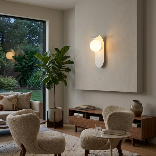 APLIQUE DE MURO INTERIOR MODENO ESFERA BLANCO TRES TONOS DE LUZ LED MURI