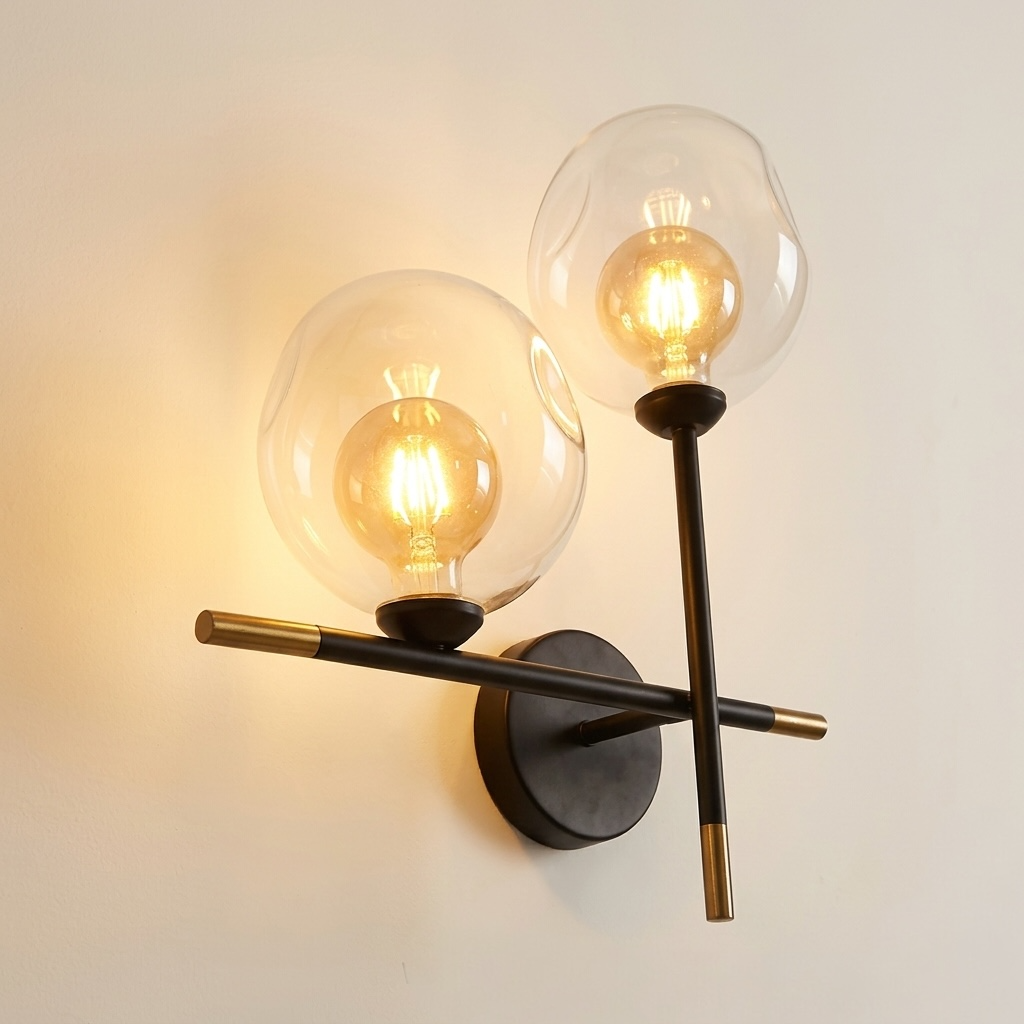 APLIQUE DE MURO INTERIOR DOBLE ESFERA SOQUETE 69 CLARA