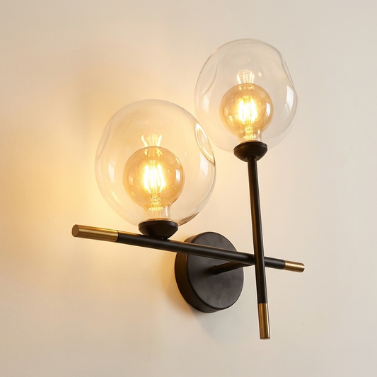 APLIQUE DE MURO INTERIOR DOBLE ESFERA SOQUETE 69 CLARA