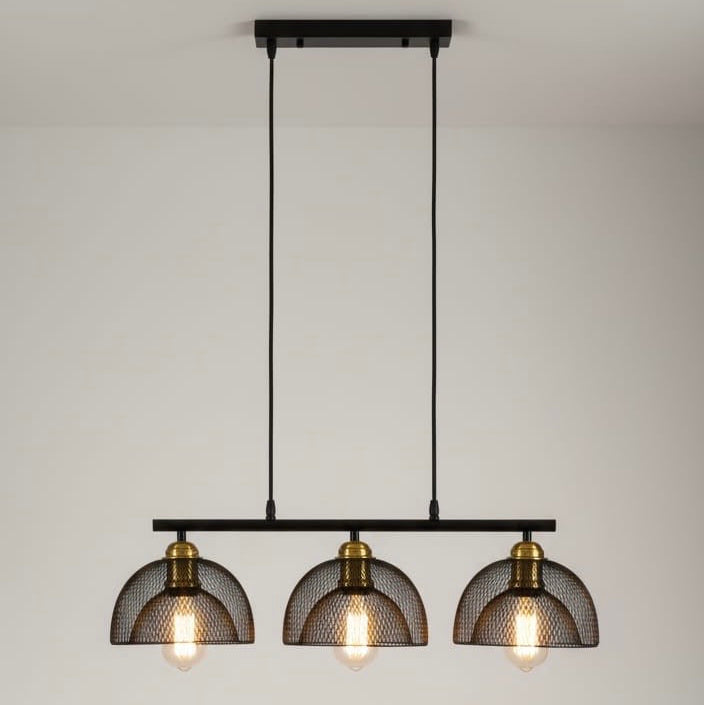 LAMPARA COLGANTE BASE LINEAL TRES MALLAS NEGRA ROLEX